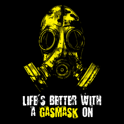 Hrnek Life is better with a Gasmask on ve žluté